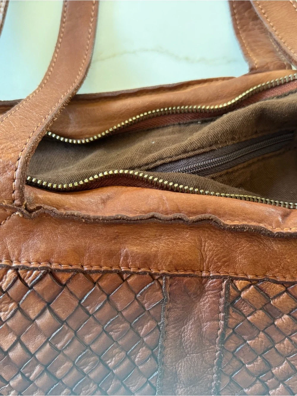 Trades Of Hope LEather Brown shoulder bag Purse Crossbody Woven Interlocking